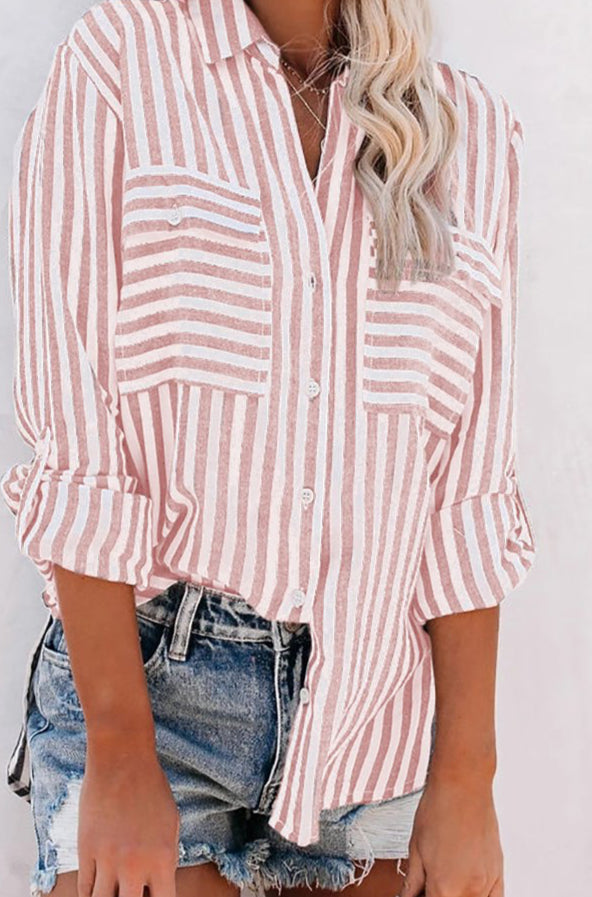 Relaxed Cotton Striped Button Shirt