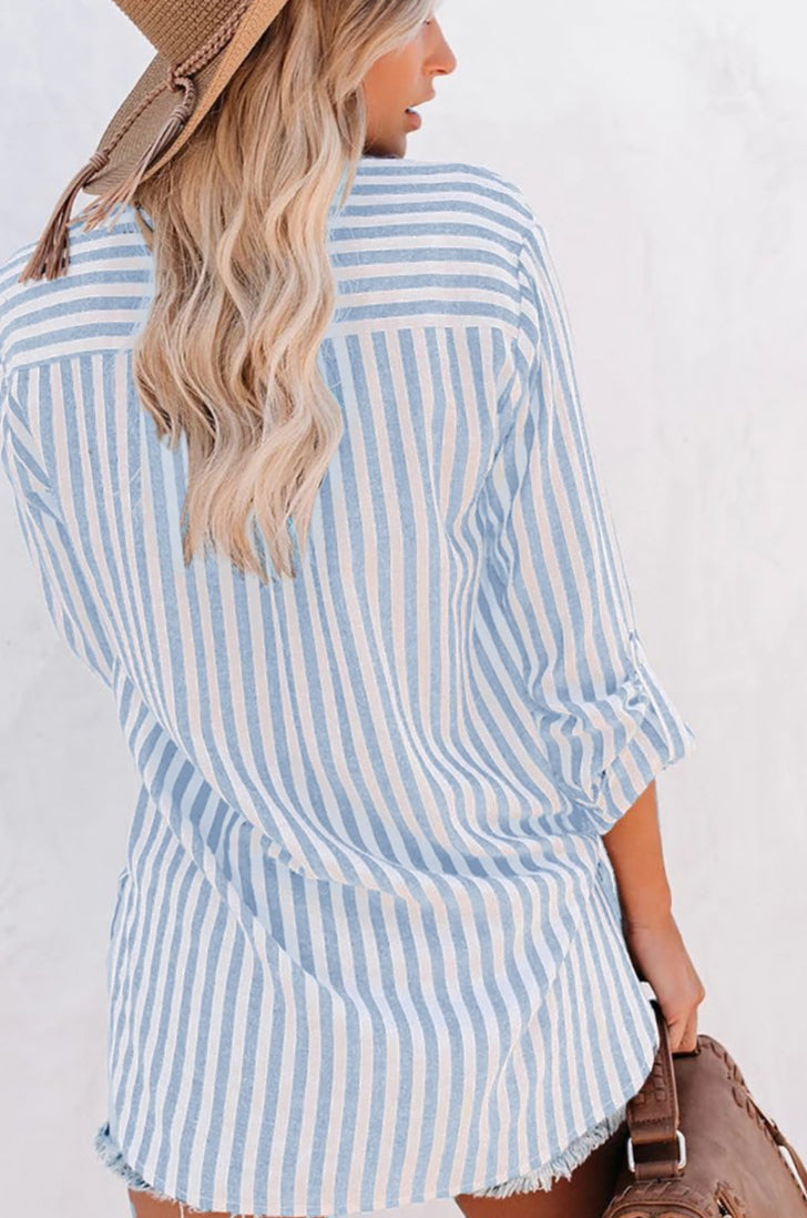 Relaxed Cotton Striped Button Shirt