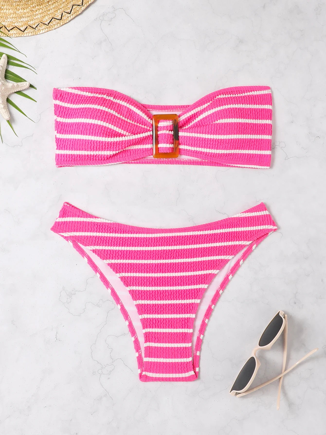 Striped Textured Bandeau Bikini