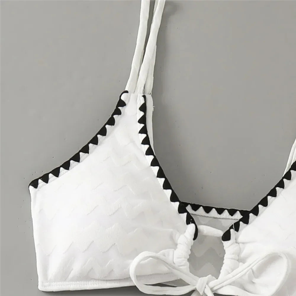 White String Lace-up Swimwear Micro Bikini