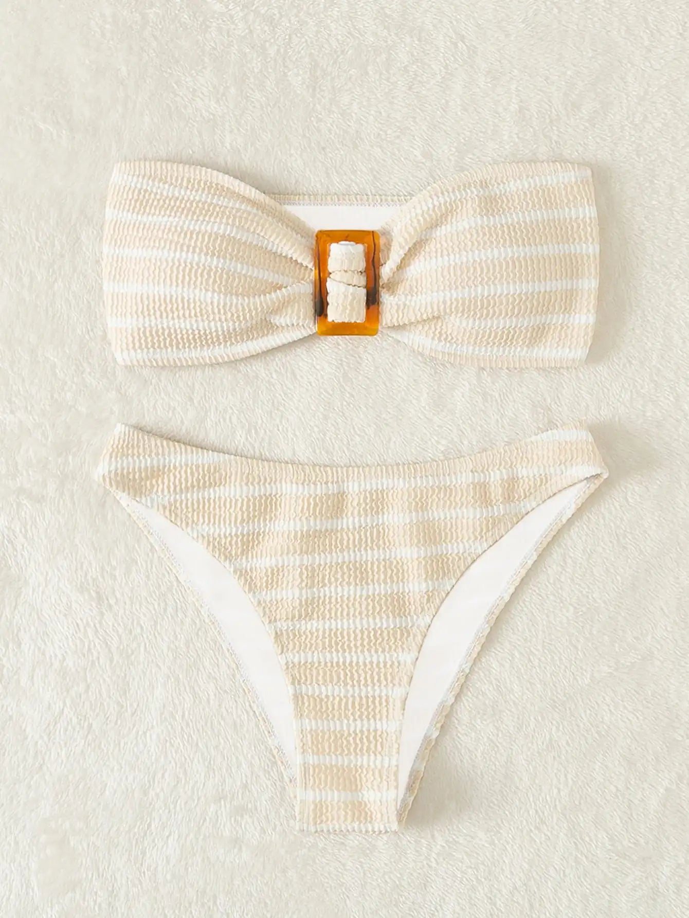 Striped Textured Bandeau Bikini