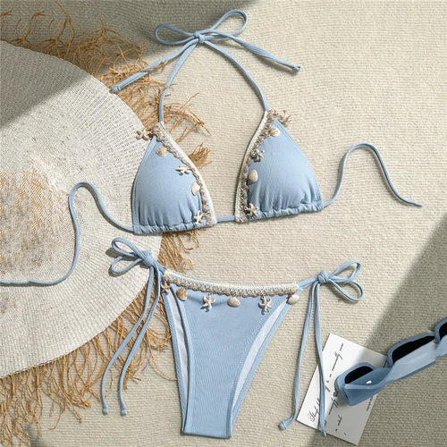 Shell Detail Triangle Bikinis Set