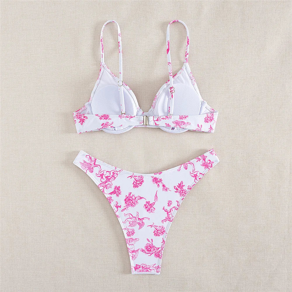 Floral Print White Bikini Push Up Mujer Sexy Swimsuit Women Underwired