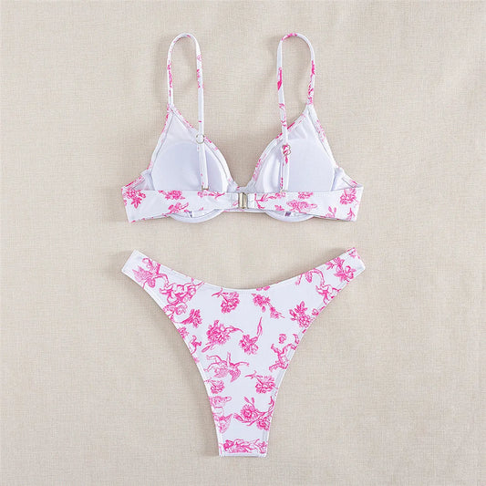 Floral Print White Bikini Push Up Mujer Sexy Swimsuit Women Underwired