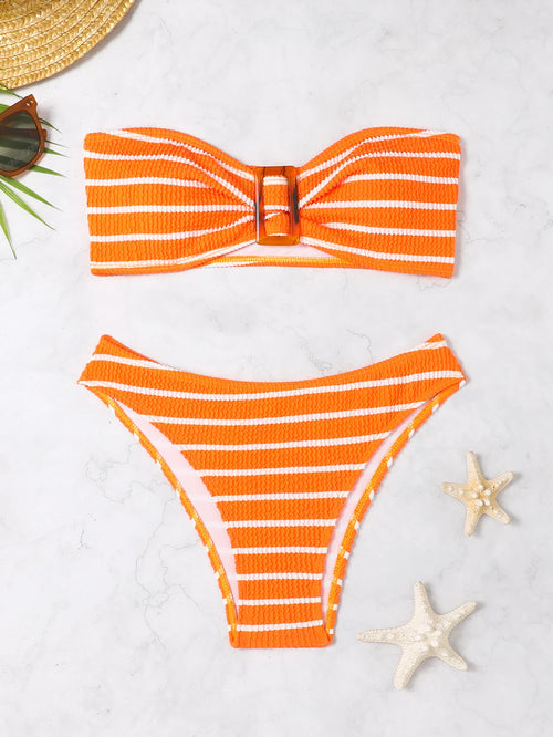 Striped Textured Bandeau Bikini