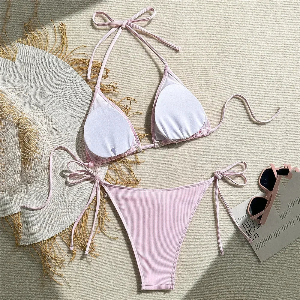 Shell Detail Triangle Bikinis Set