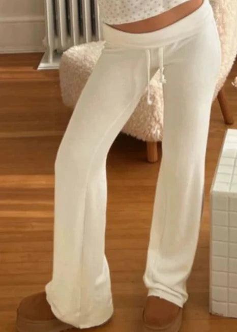 Turndown Waist Drawstring Straight Casual Pants