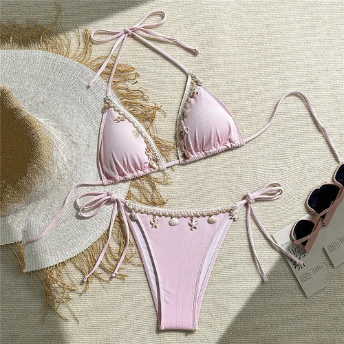 Shell Detail Triangle Bikinis Set