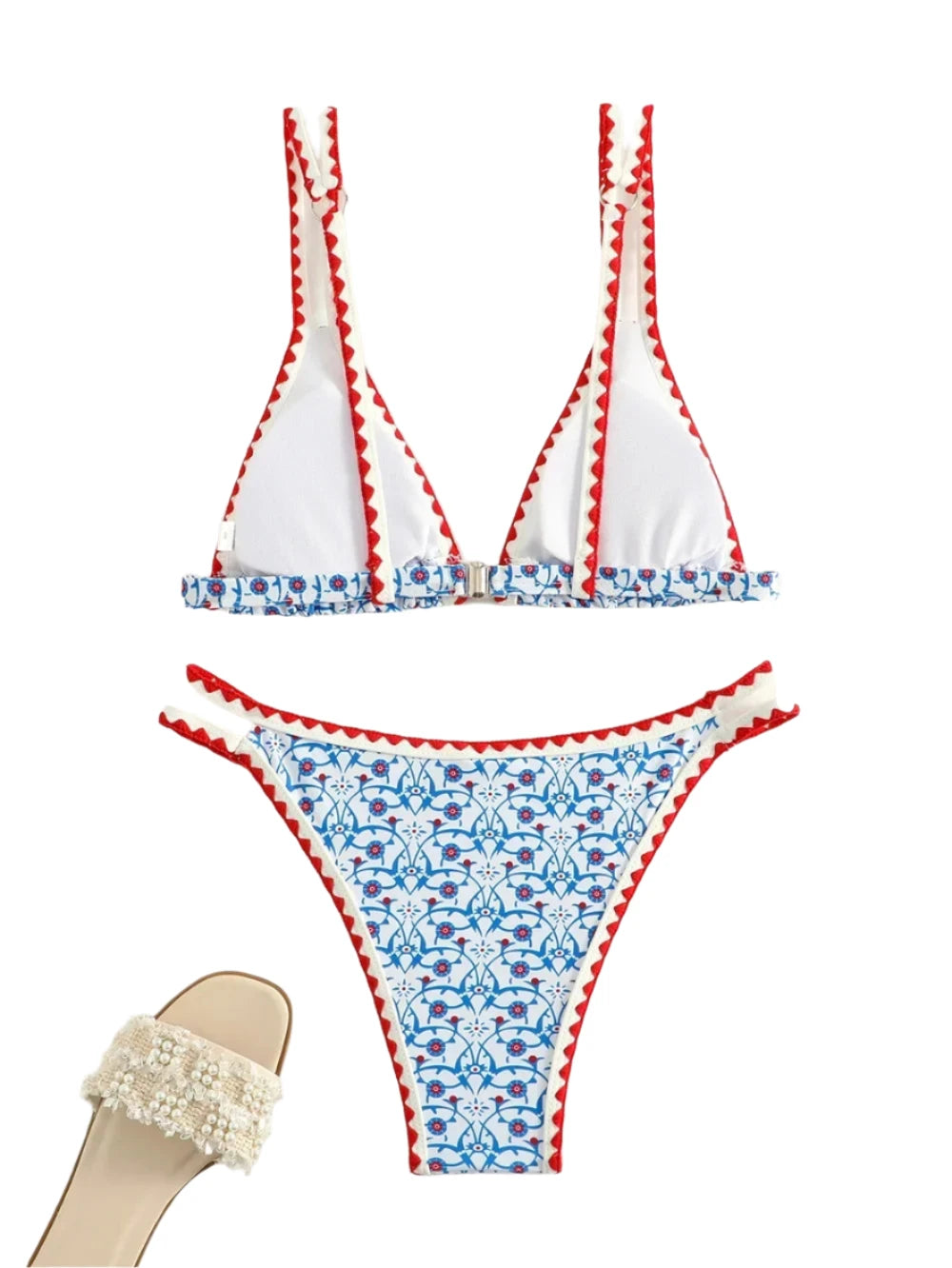 Bordered Print  Push Up Bikini Set