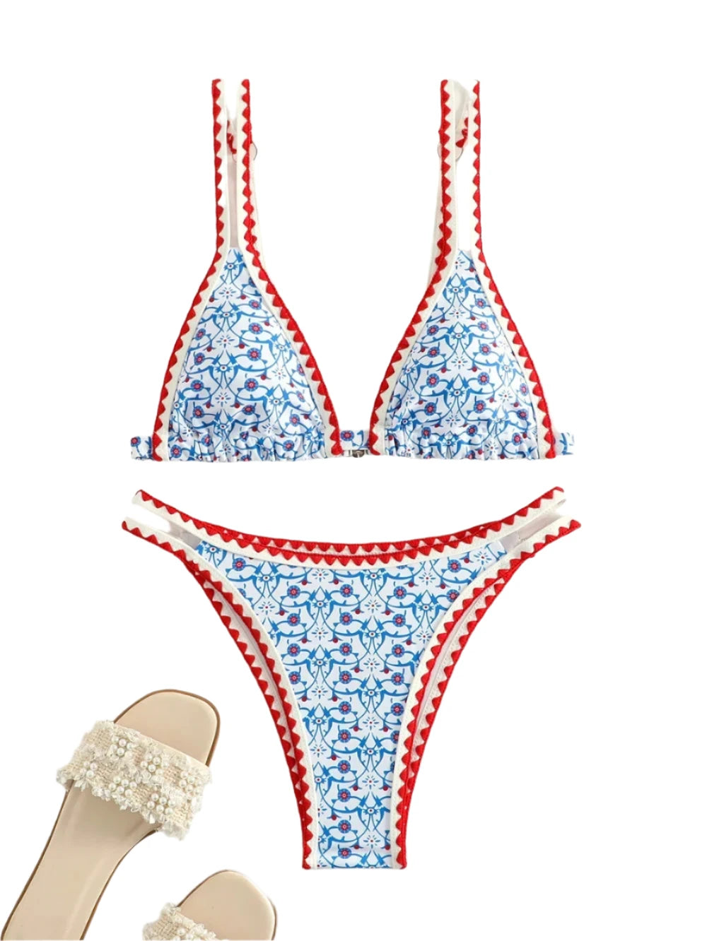 Bordered Print  Push Up Bikini Set