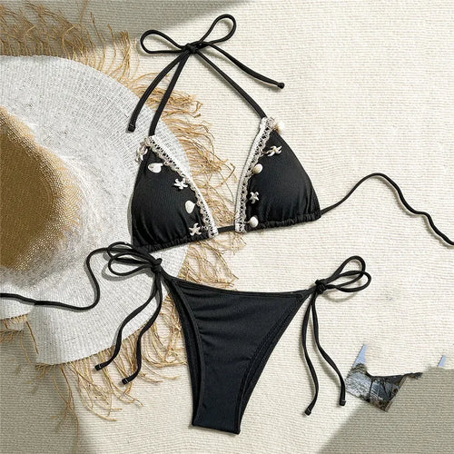 Shell Detail Triangle Bikinis Set