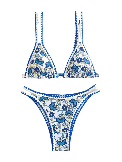 Bordered Print  Push Up Bikini Set