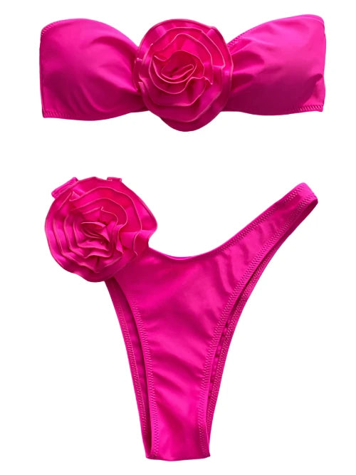 Strapless Bandeau Flower Bikini