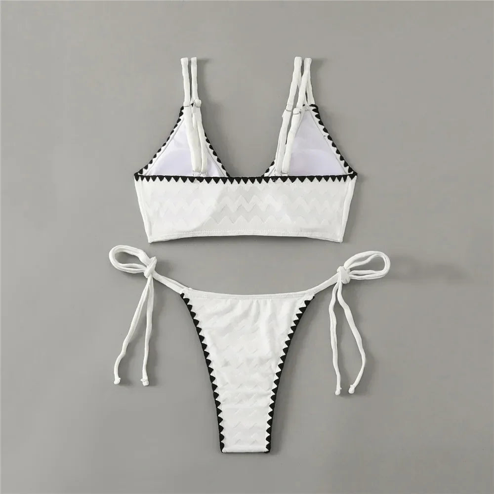 White String Lace-up Swimwear Micro Bikini