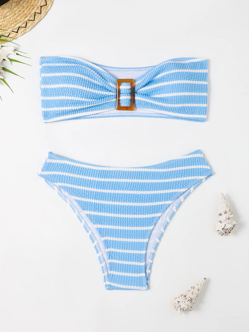 Striped Textured Bandeau Bikini