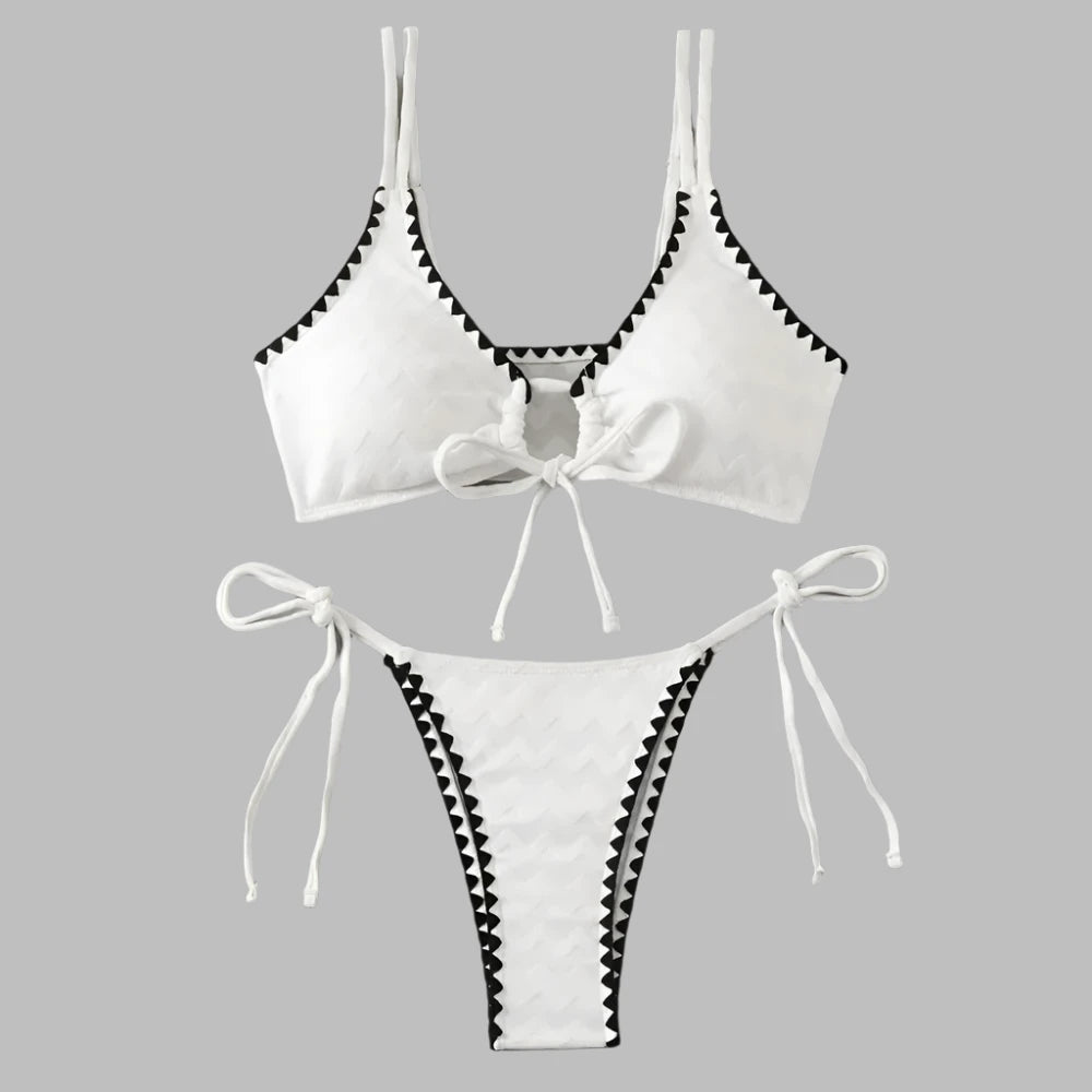 White String Lace-up Swimwear Micro Bikini