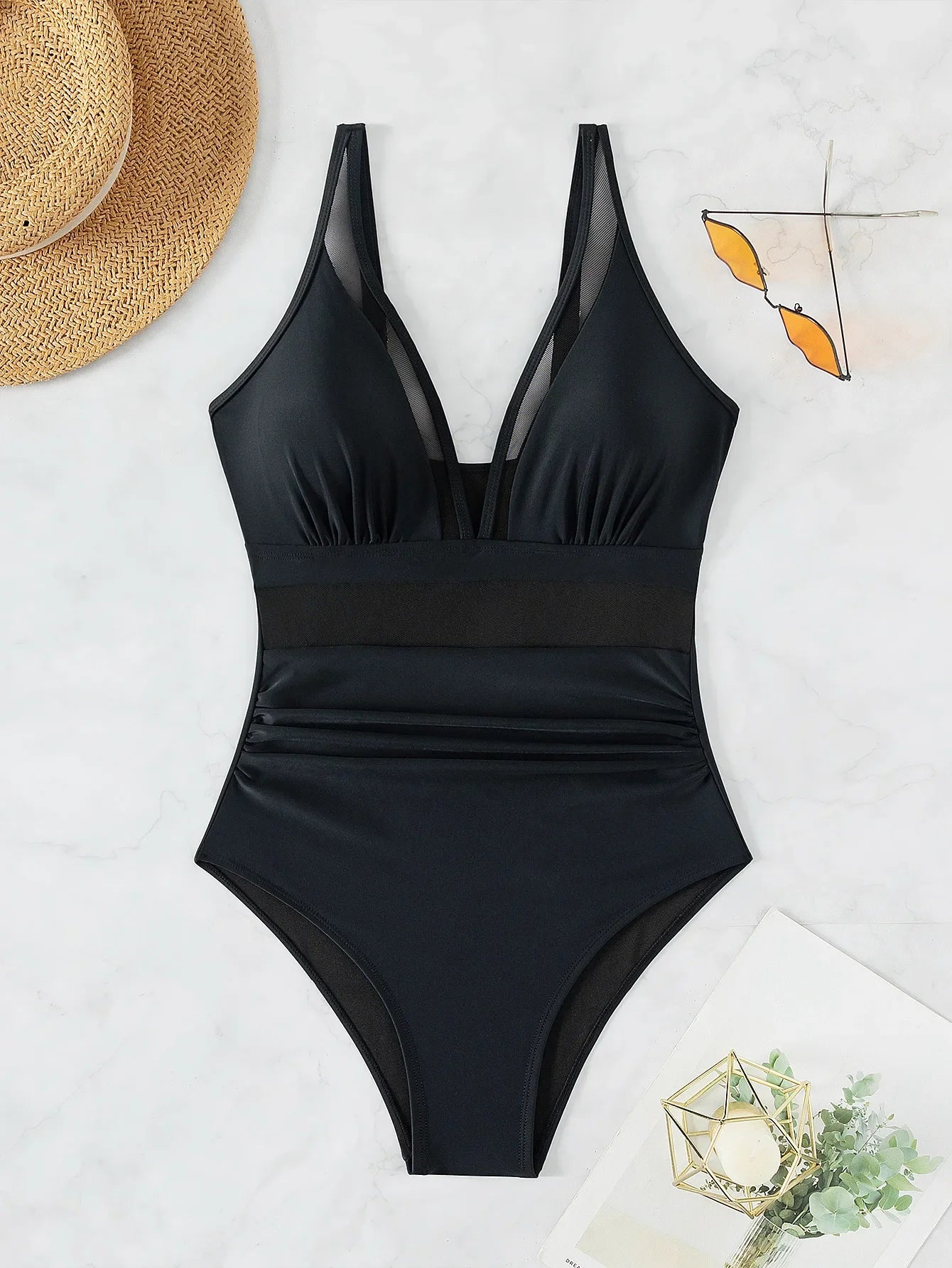 Women One-Piece Black Push Up Swimsuit Ladies Tummy Control Swimwear