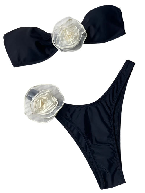 Strapless Bandeau Flower Bikini