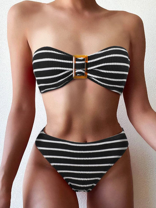 Striped Textured Bandeau Bikini