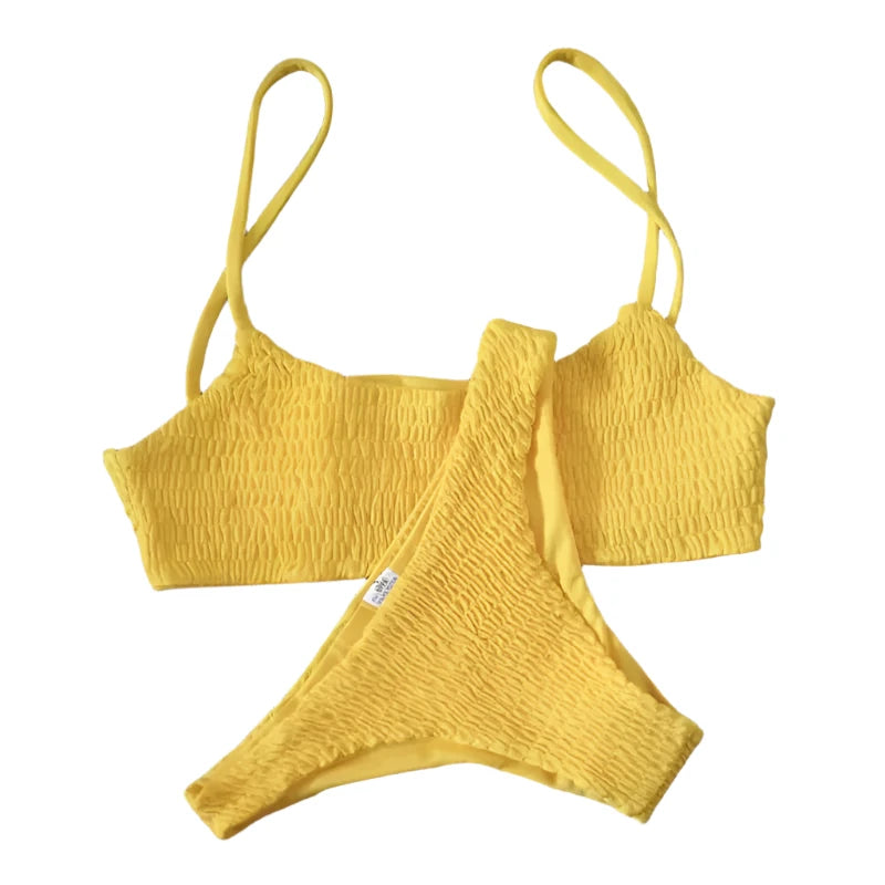 Yellow Ruffles Crochet Bikini Set