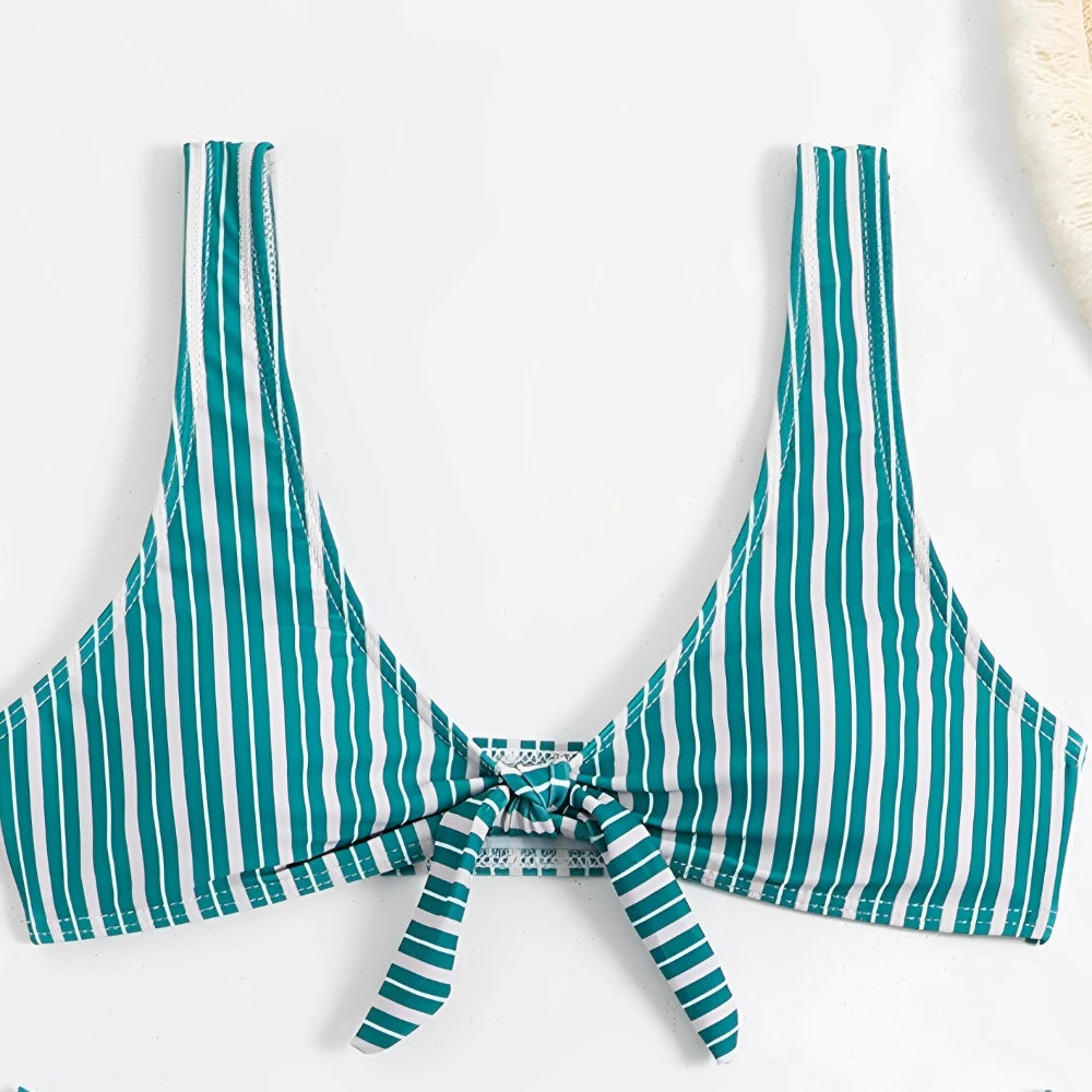 Striped V Neck Two Piece Bikini Set