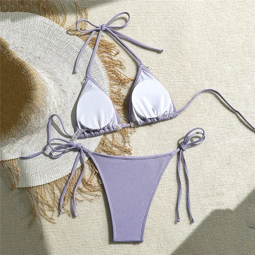 Shell Detail Triangle Bikinis Set