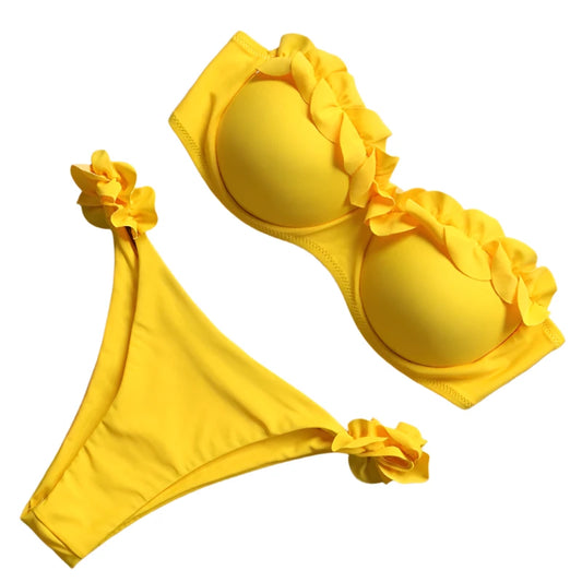 Canary Ruffle Pushup Bikini Set