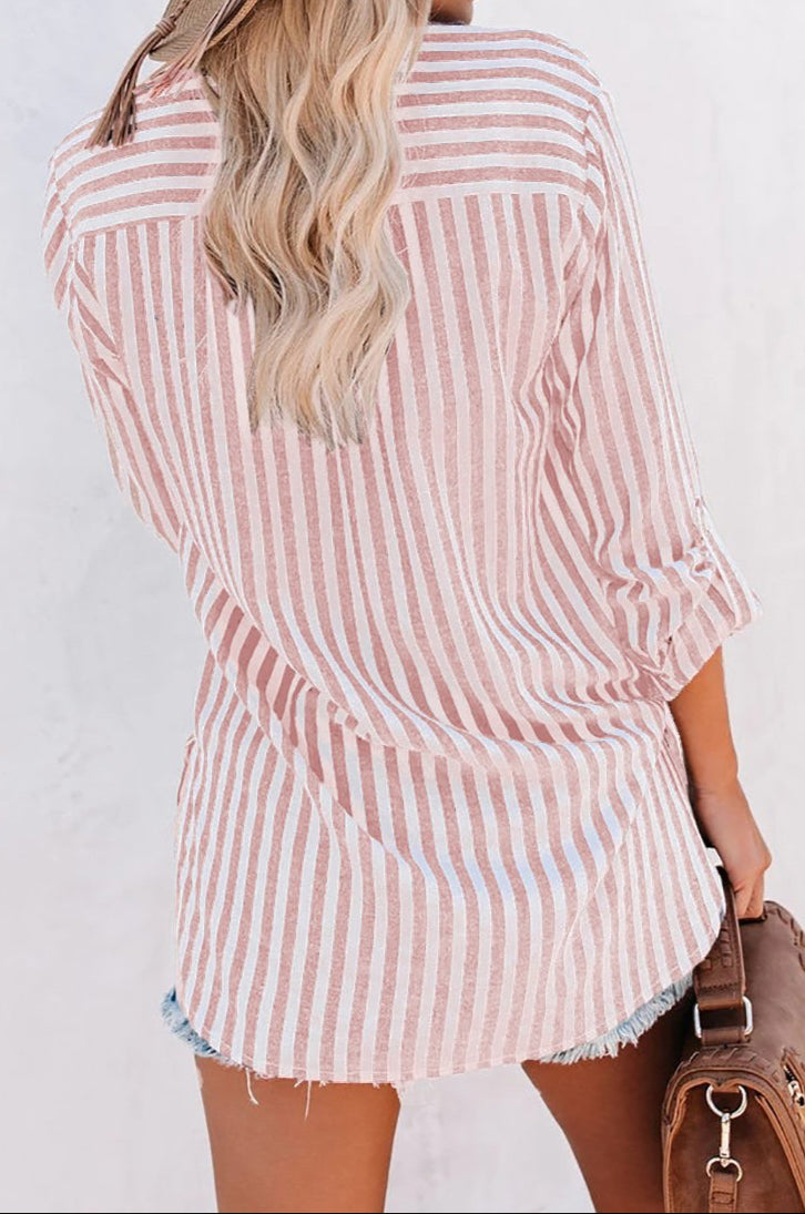 Relaxed Cotton Striped Button Shirt